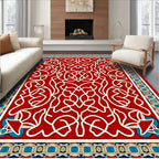 Crimson White Intertwined Floral Border Rug