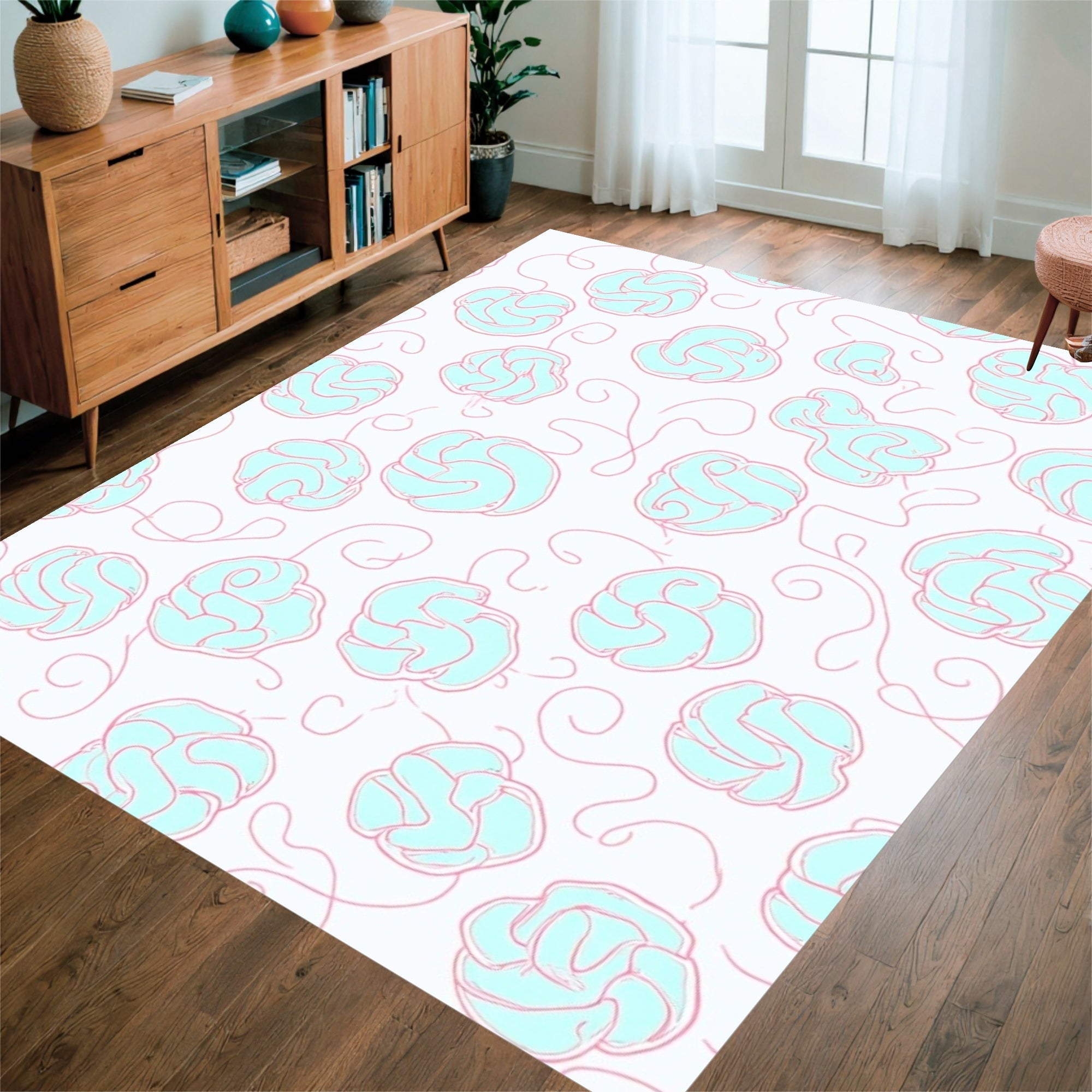 Whimsical Blue Floral Swirl Pattern Rug