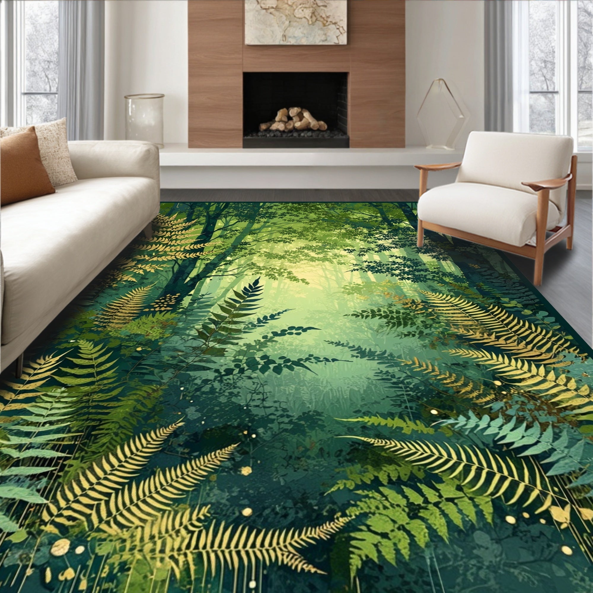 Enchanted Forest Fern Pattern Rug