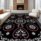 Black White Floral Scroll Rug