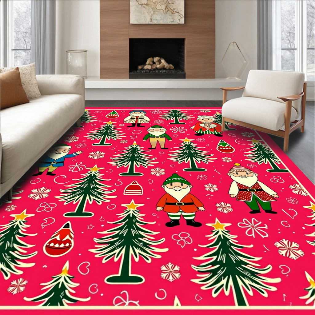 Festive Christmas Gnomes and Trees Repeat Rug