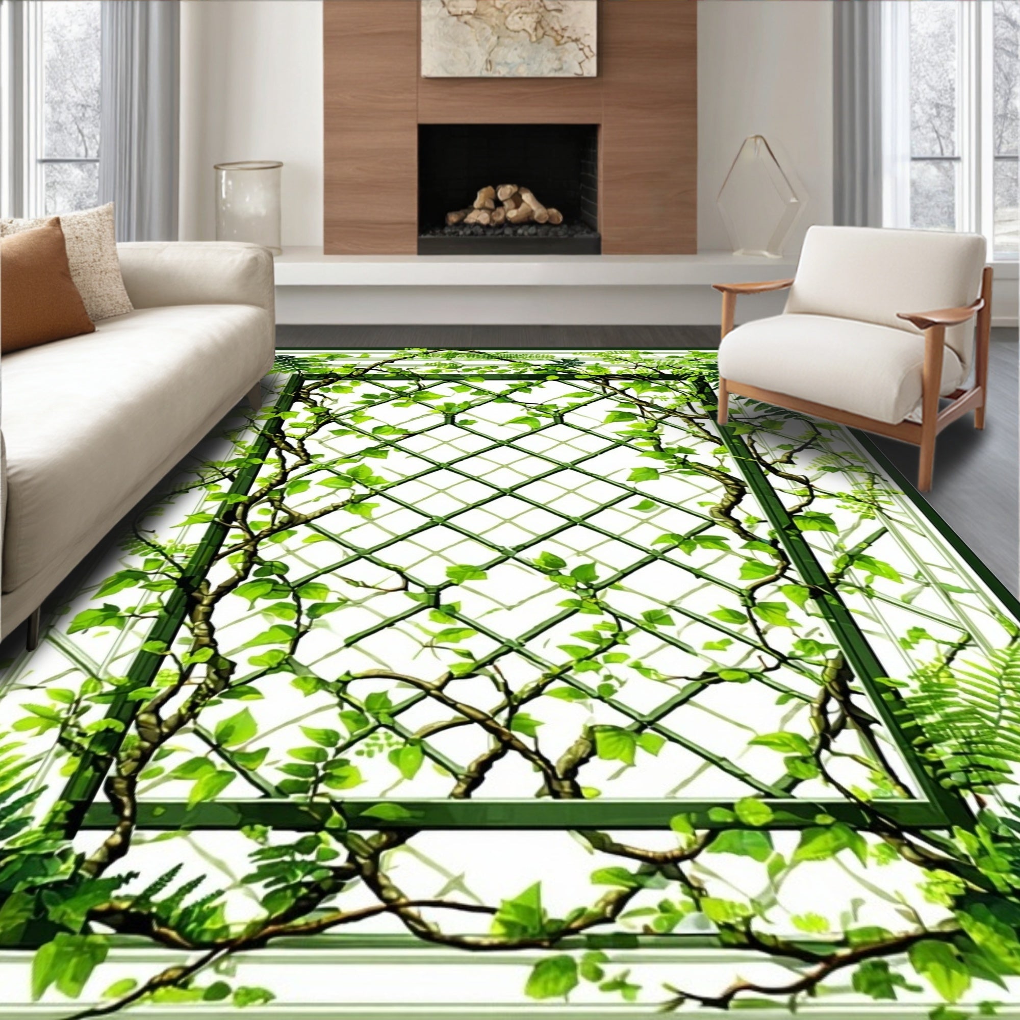Green Vine Lattice Pattern Rug