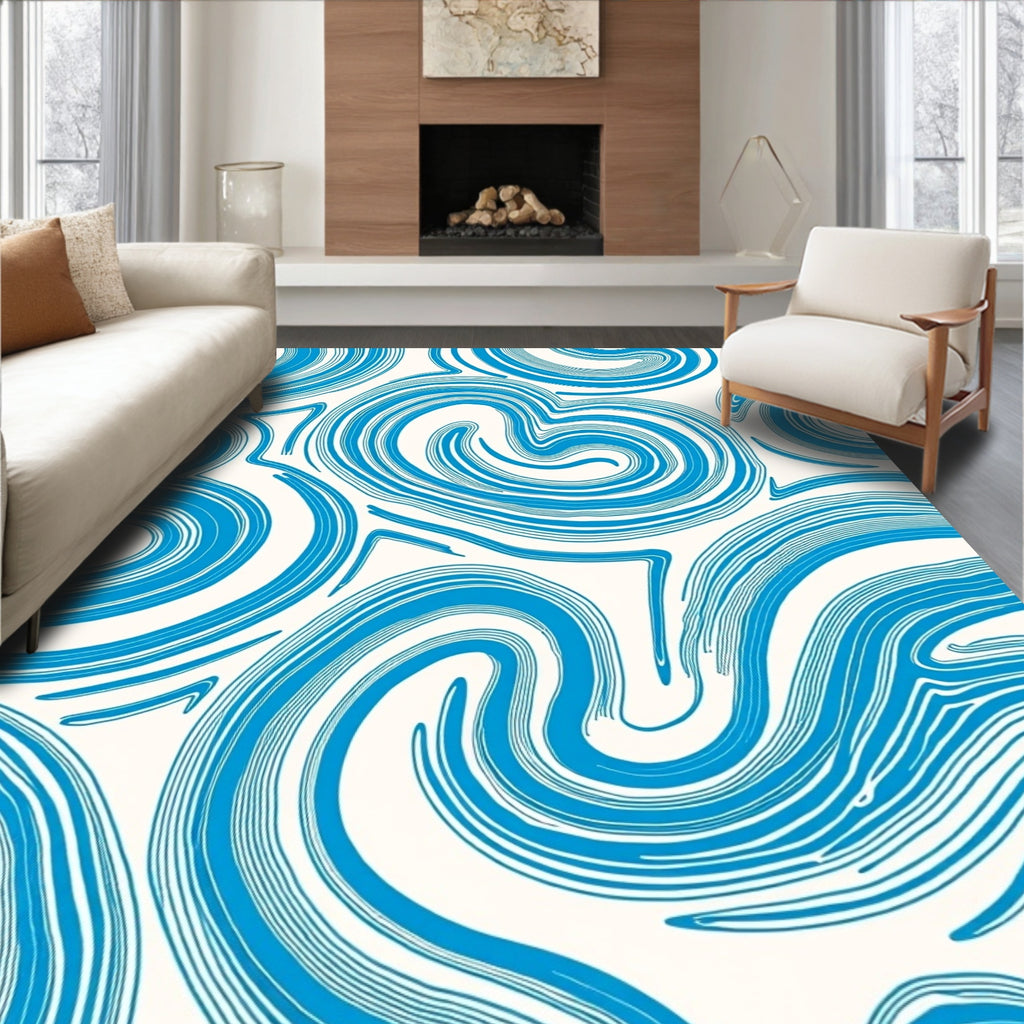 Flowing Blue Swirl Pattern Rug