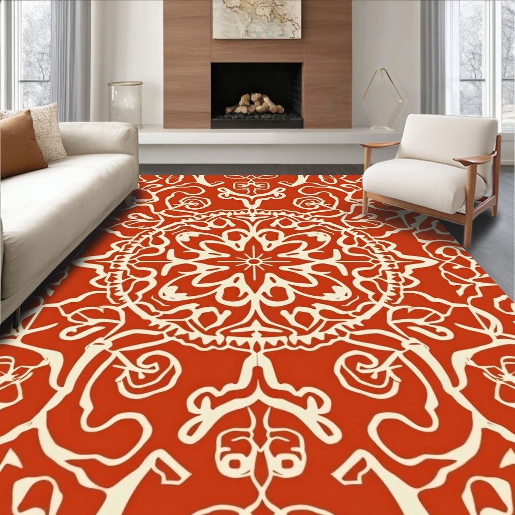 Crimson Medallion Ornamental Pattern Rug