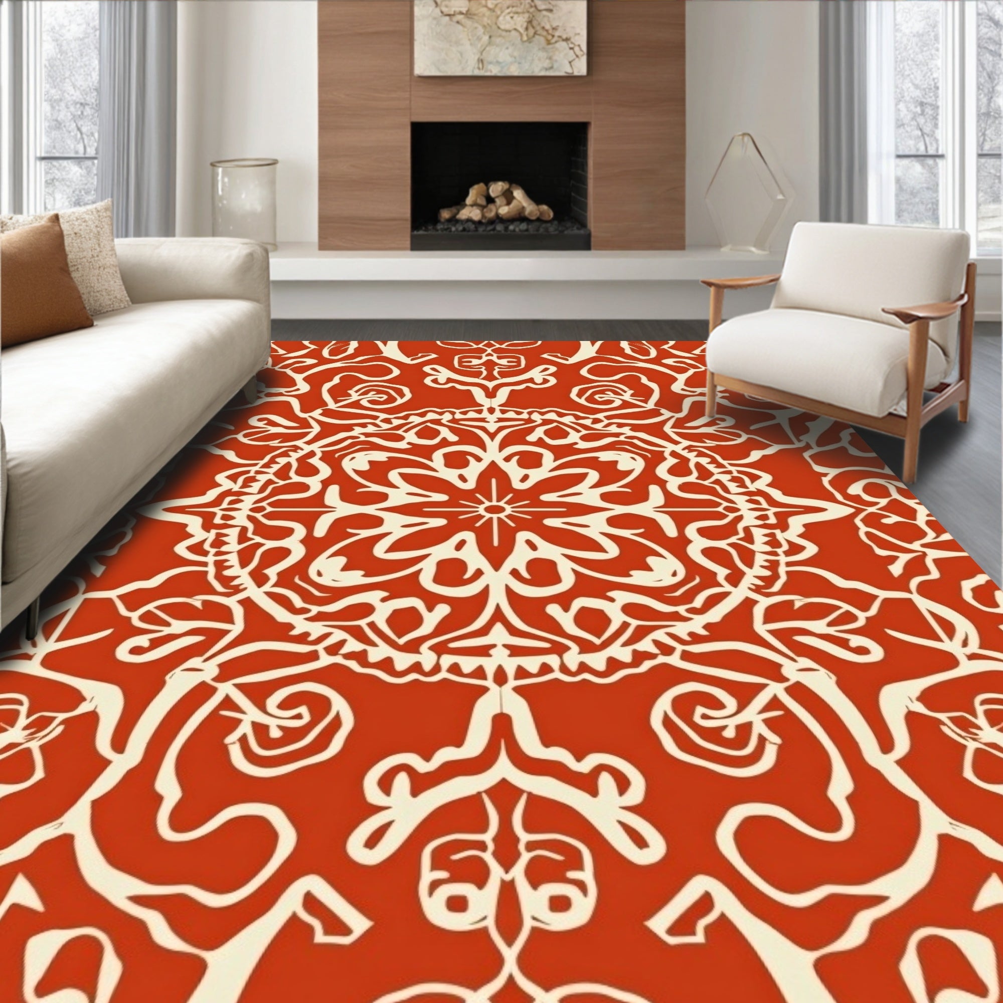 Crimson Medallion Ornamental Pattern Rug