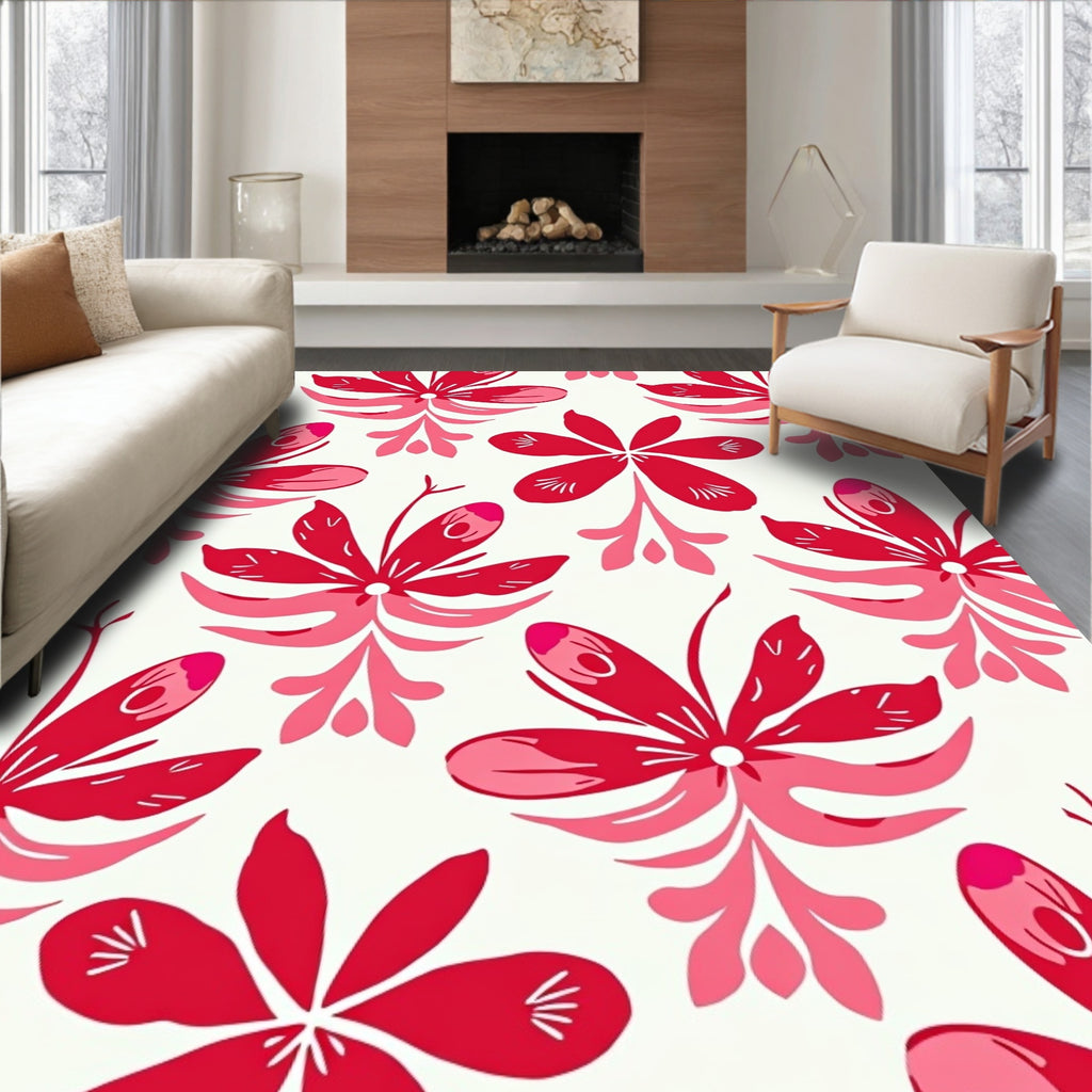 Bold Red Floral Motif Rug
