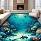 Underwater Coral Reef Fish Scene Rug