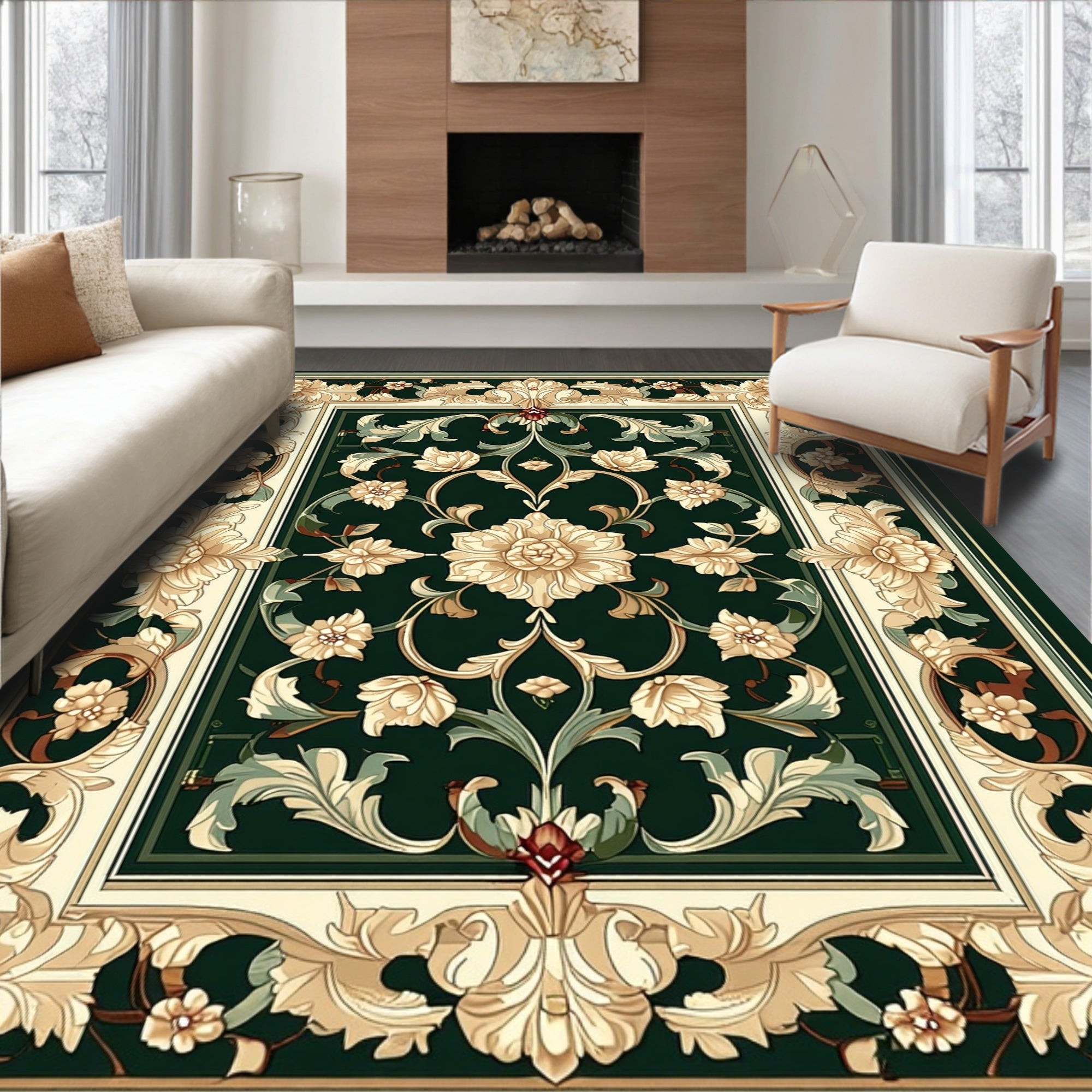Ornate Floral Vine Persian-Inspired Rug