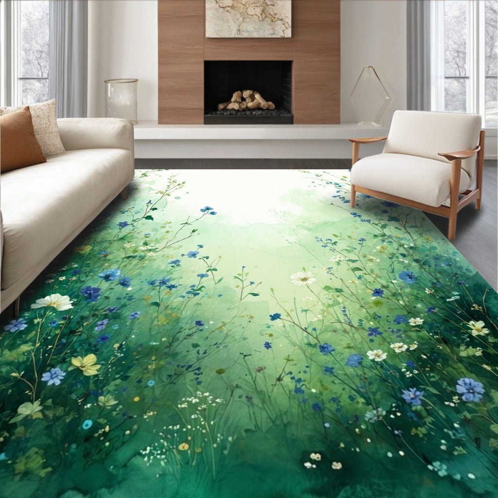 Wildflower Meadow Watercolor Design Rug