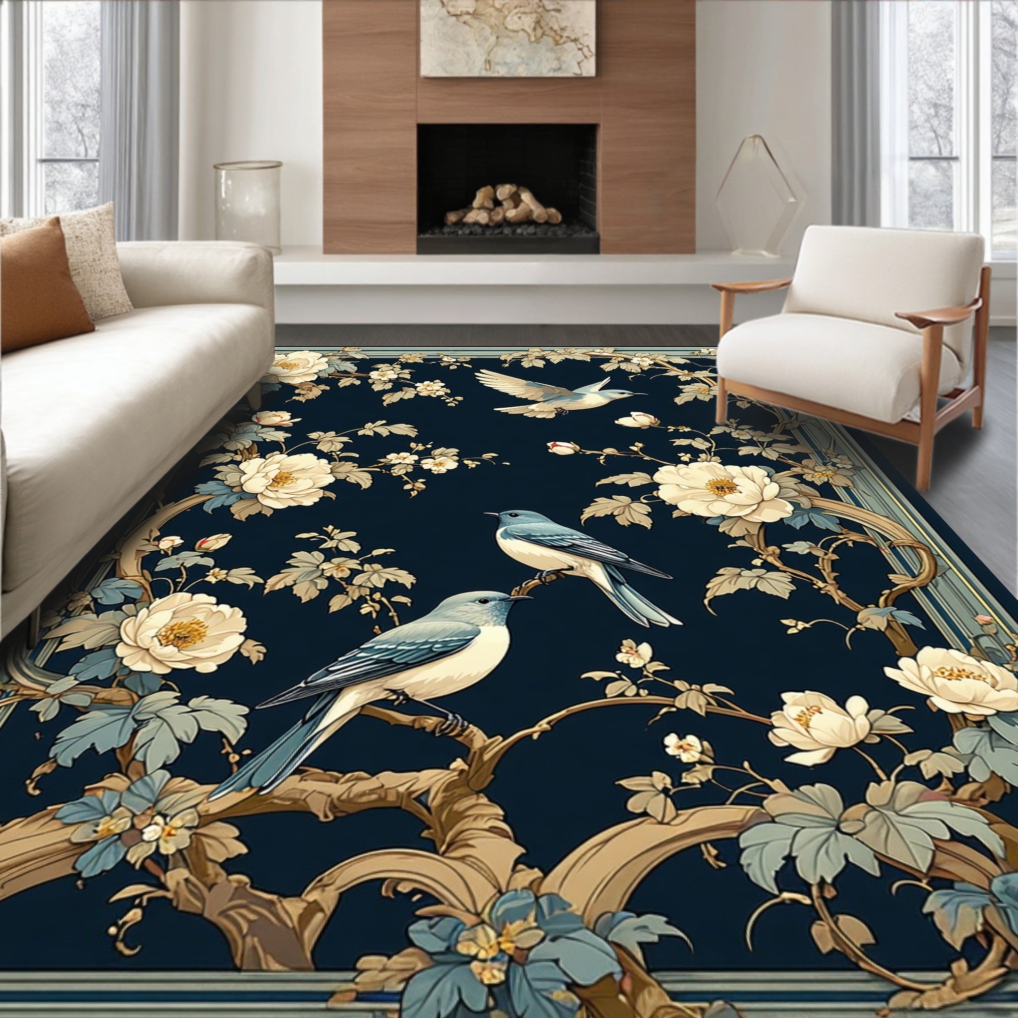Birds and Floral Garden Pattern Rug