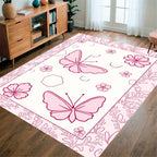 Pink Butterflies Floral Outline Rug