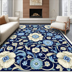 Floral Scrollwork Blue Ivory Design Rug