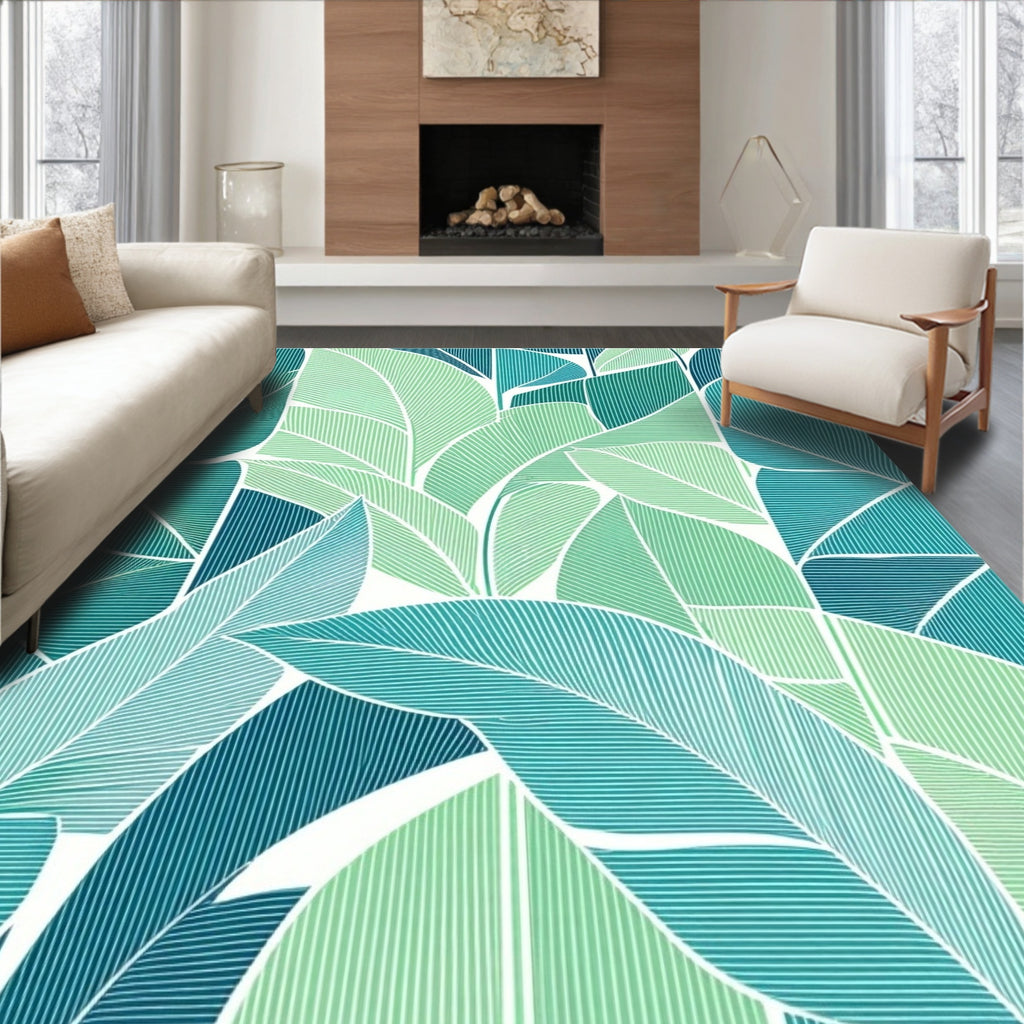 Greenery Tropical Leaf Pattern Rug