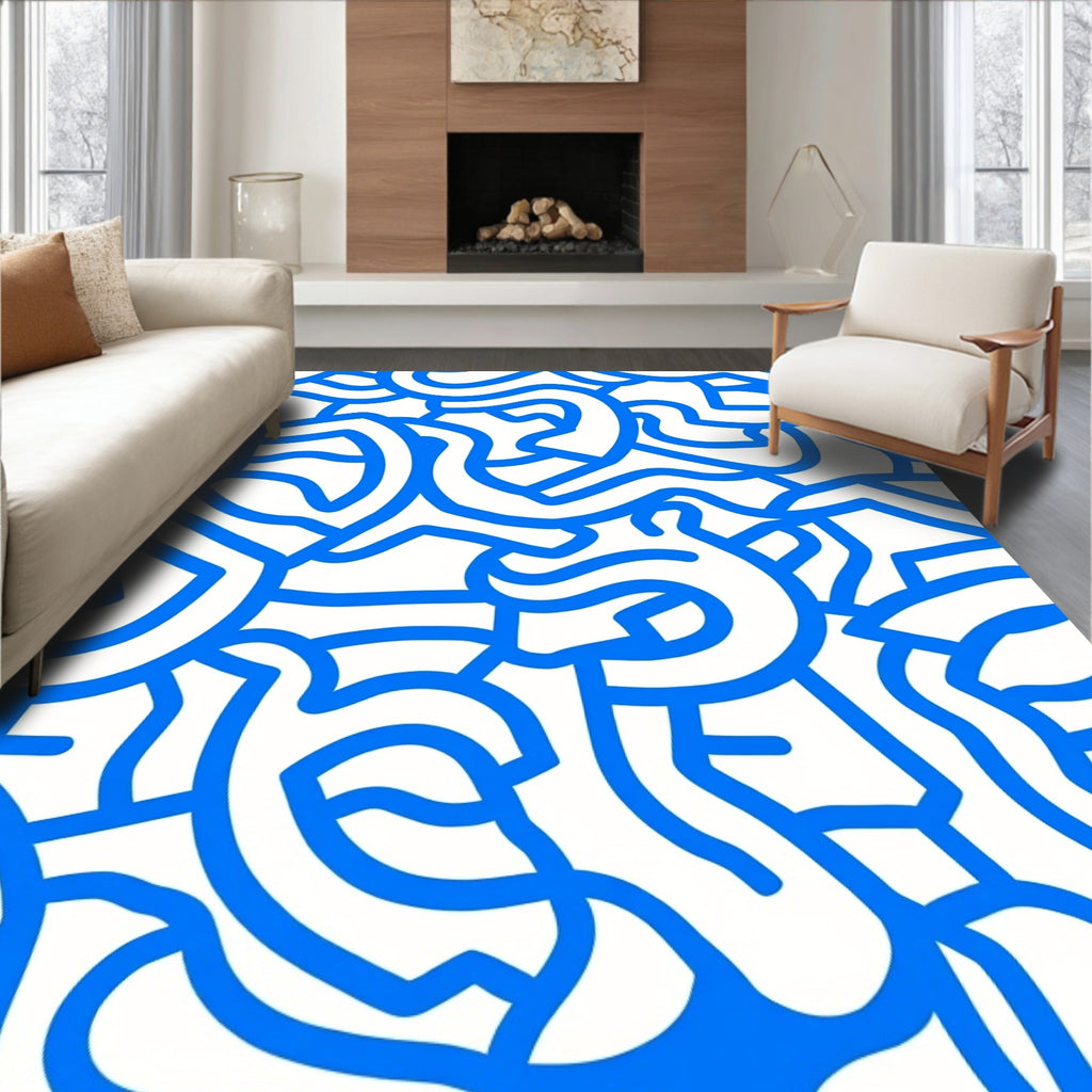 Blue Wavy Abstract Pattern Rug