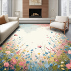 Whimsical Floral Meadow Butterflies Rug