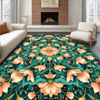 Floral Mandala Emerald Peach Design Rug