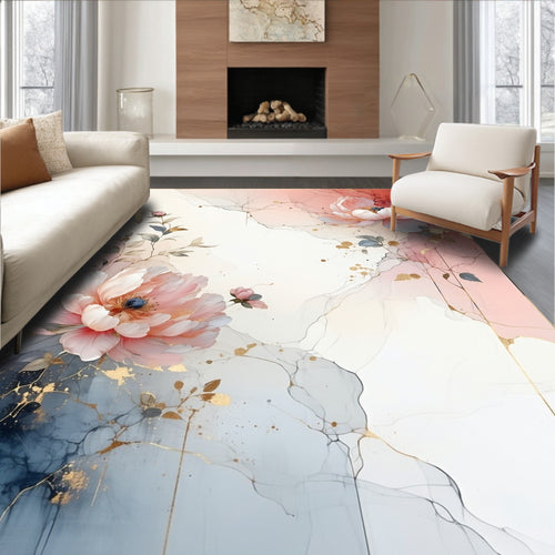 Abstract Floral Art With Gold Accents Rug