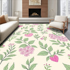 Whimsical Pink Strawberry Floral Leaf Pattern Rug