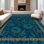 Deep Teal Floral Vine Bordered Rug