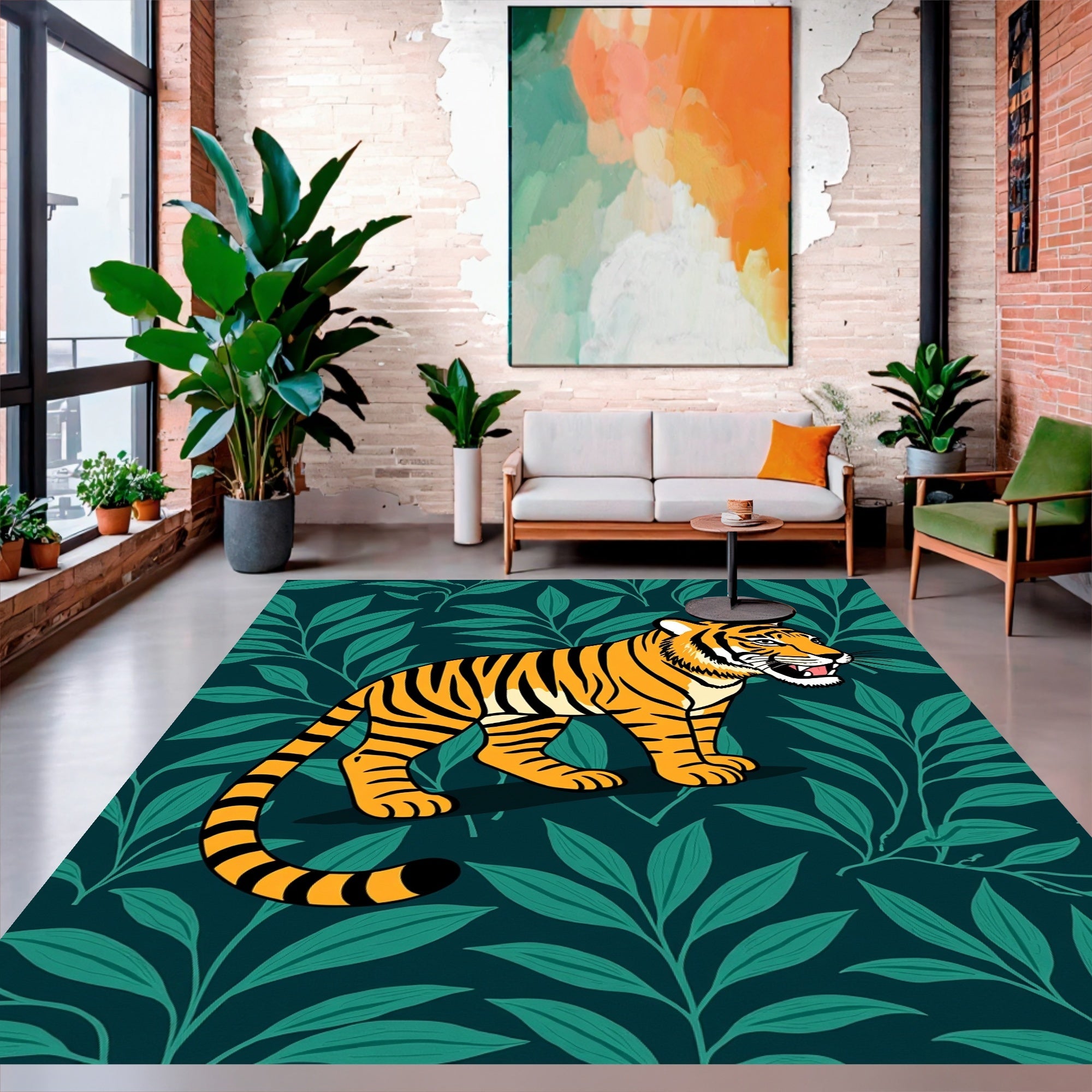 Emerald Jungle Tiger Pattern Rug