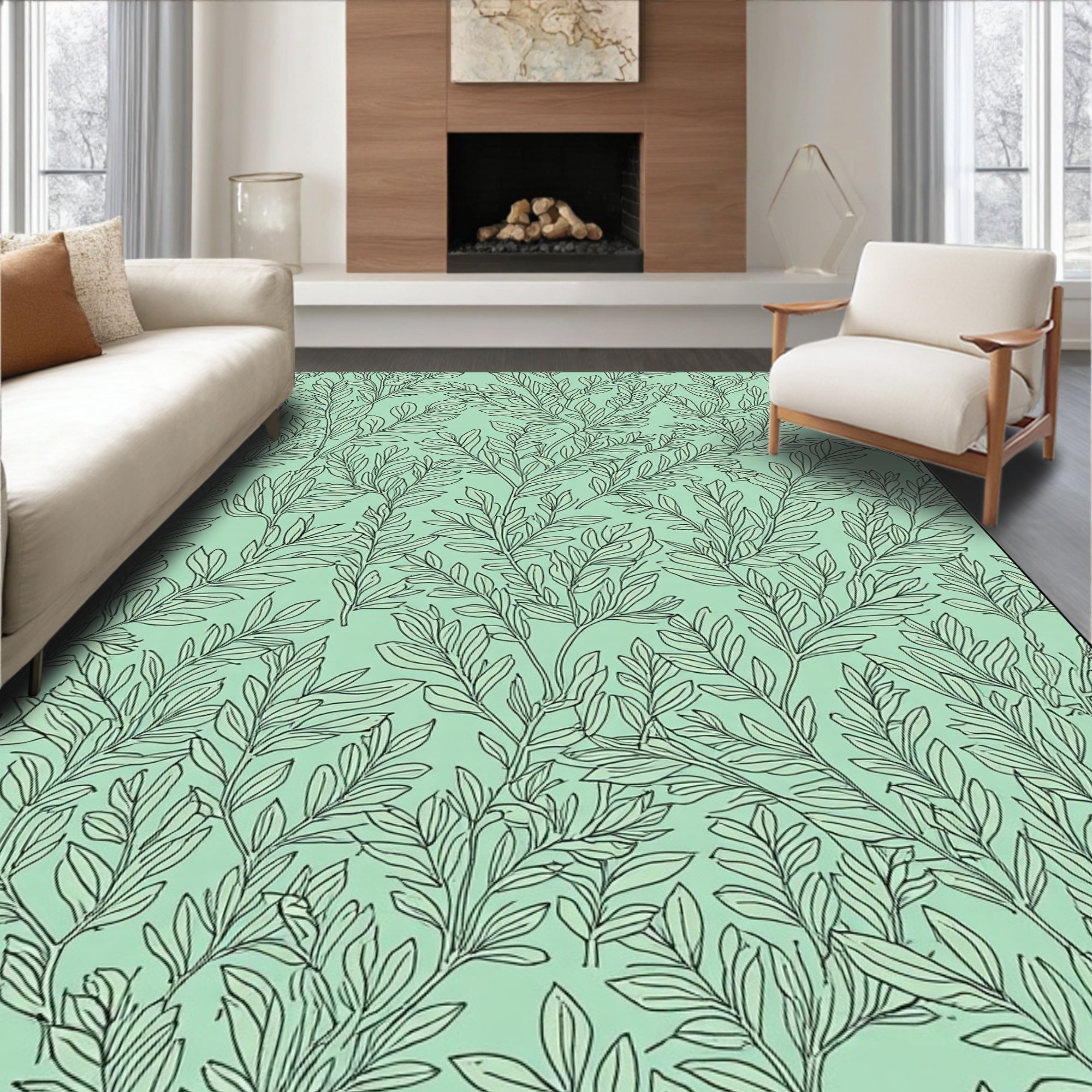 Enchanting Vine Patterned Green Rug