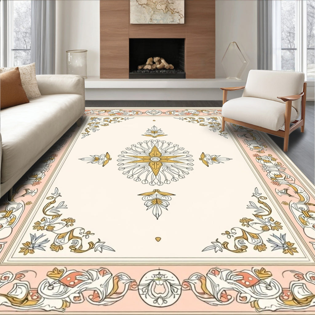 Ornate Floral Border medallion Design Rug