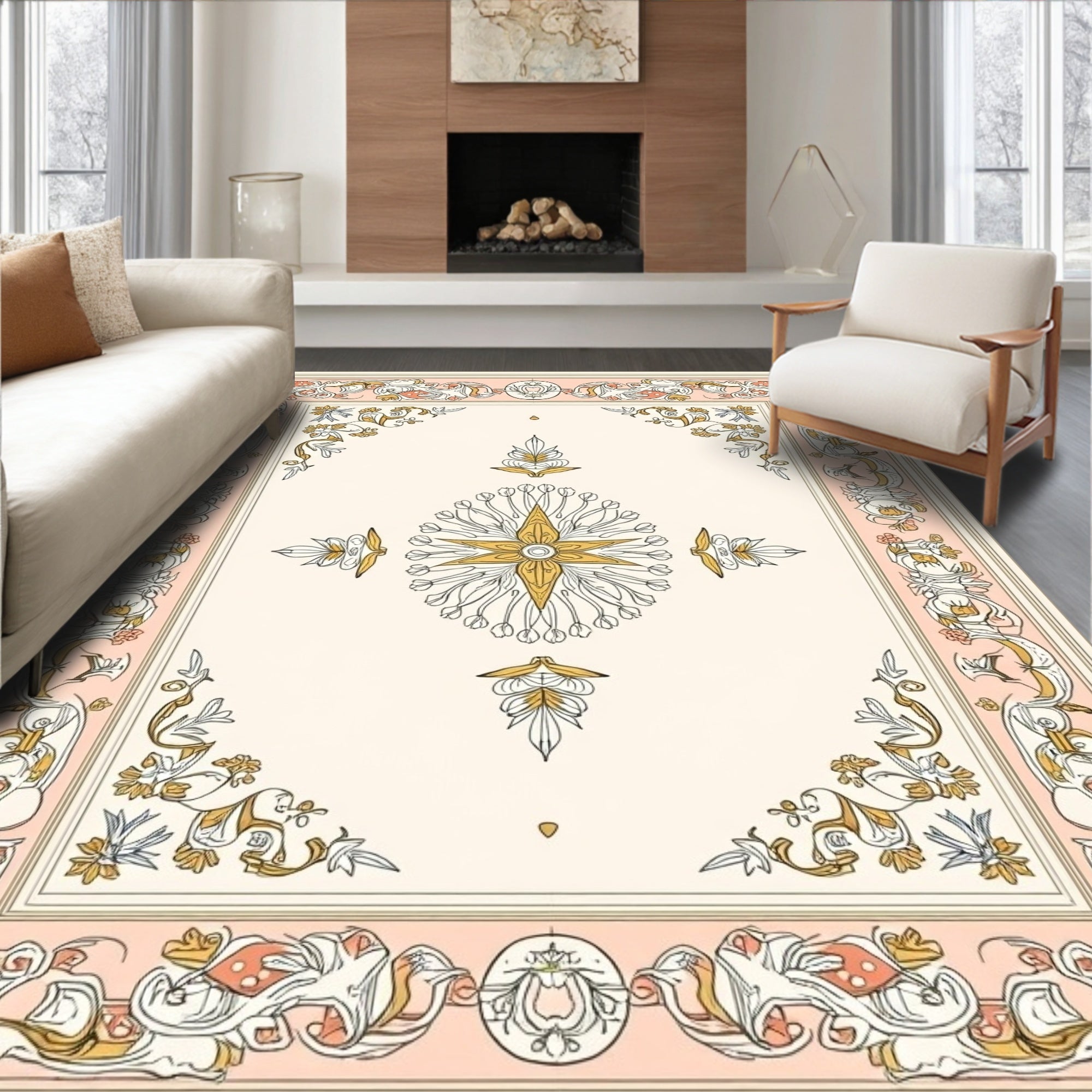 Ornate Floral Border medallion Design Rug