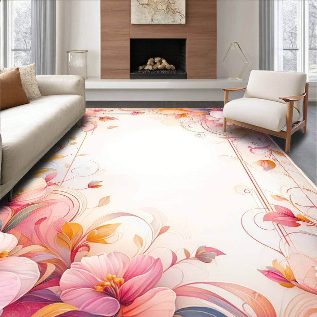 Floral Swirls Blush Pink Art Rug