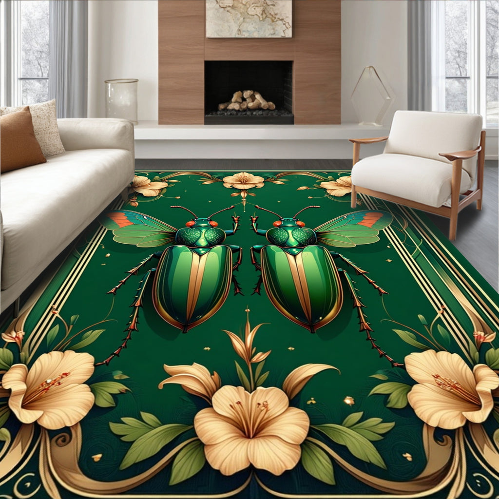 Green Jewel Beetle Floral Border Rug