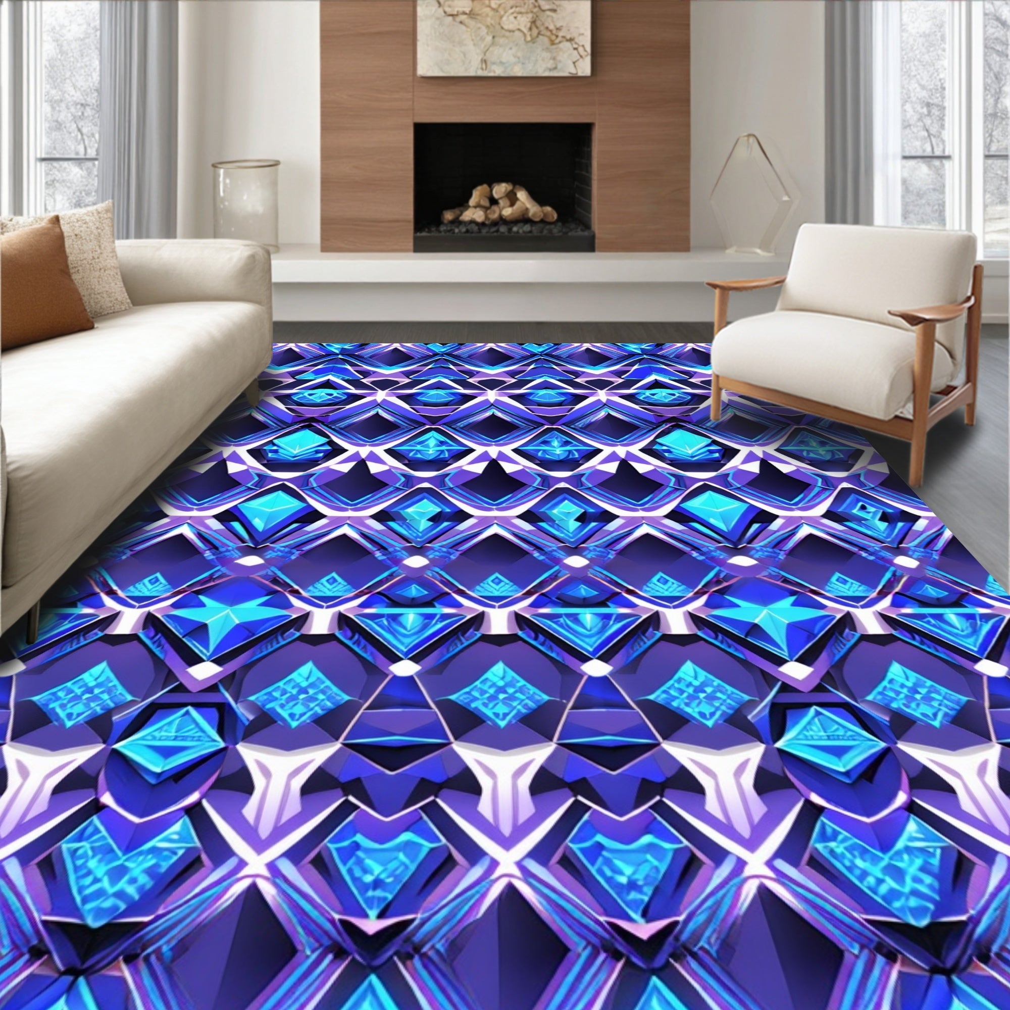 Intricate Geometric Crystal Pattern Design Rug
