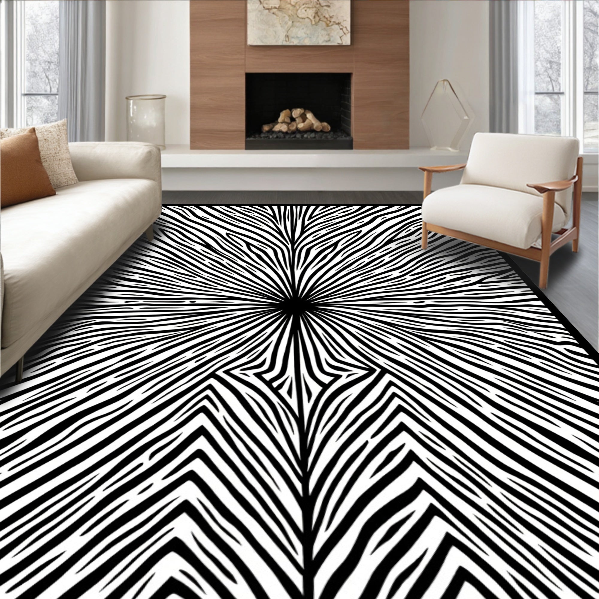 Bold Radial Wood Grain Pattern Rug