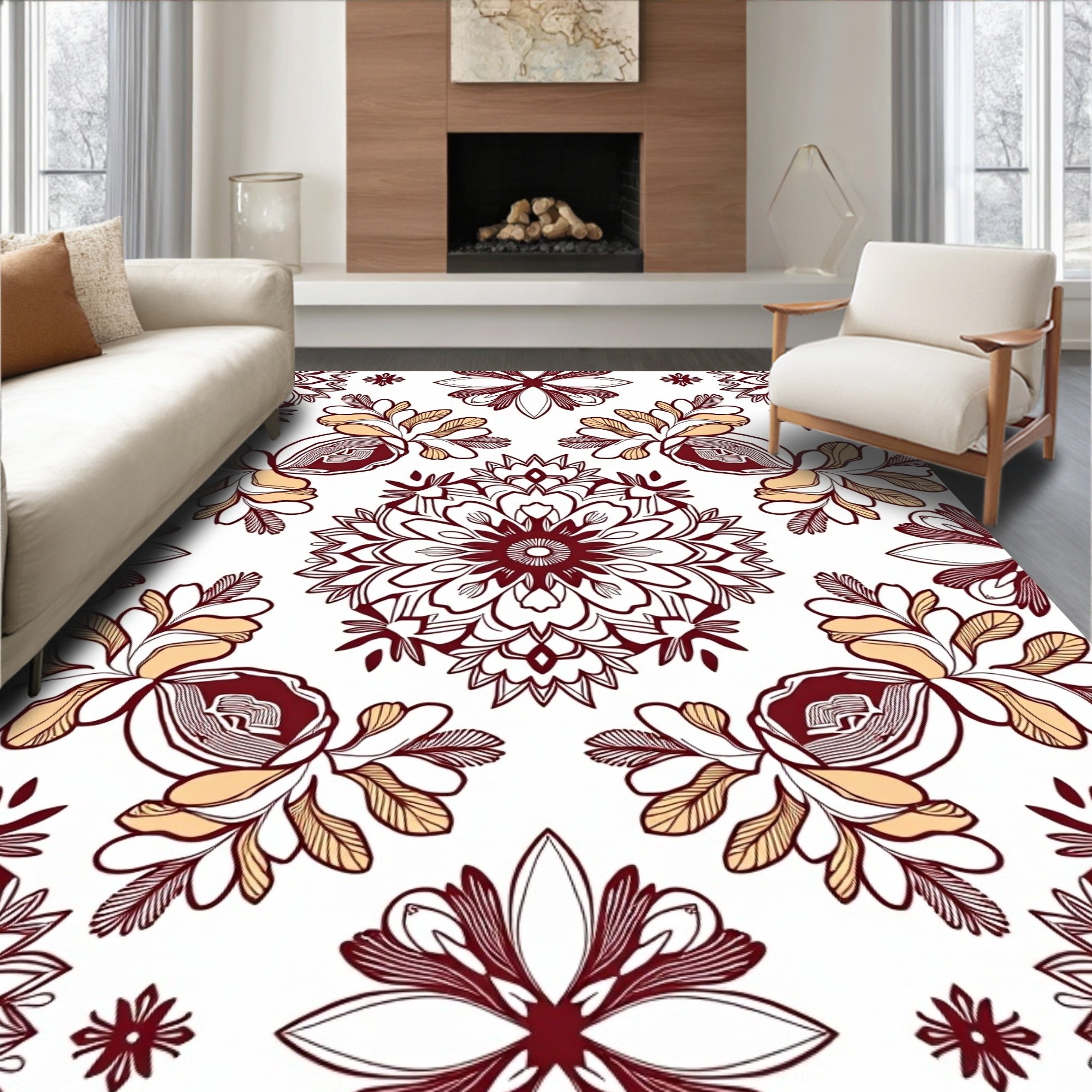 Intricate Floral Medallion Pattern Design Rug