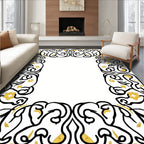Elegant Black Gold Floral Scroll Rug