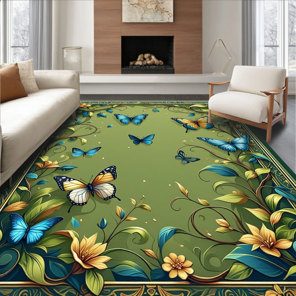 Enchanted Butterfly Floral Garden Rug