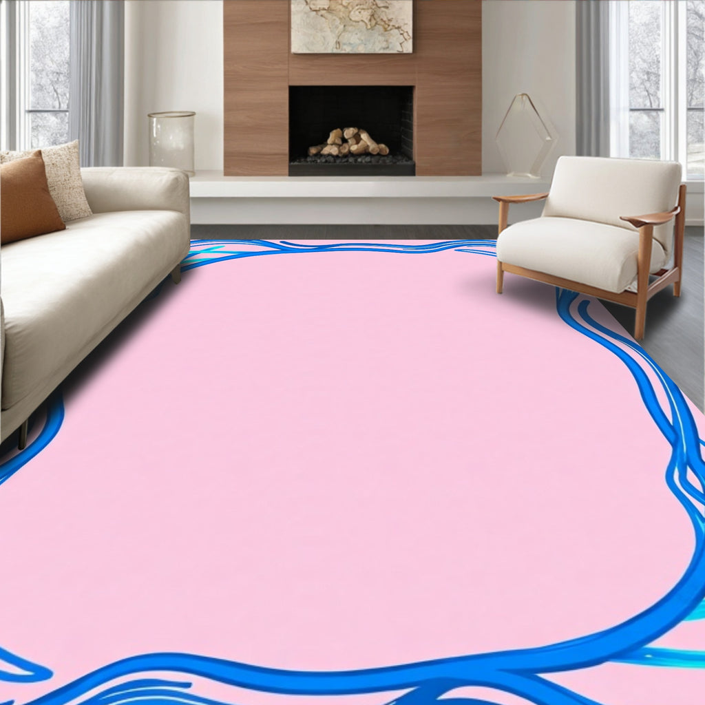 Flowing Cobalt Blue Swirl Border Rug
