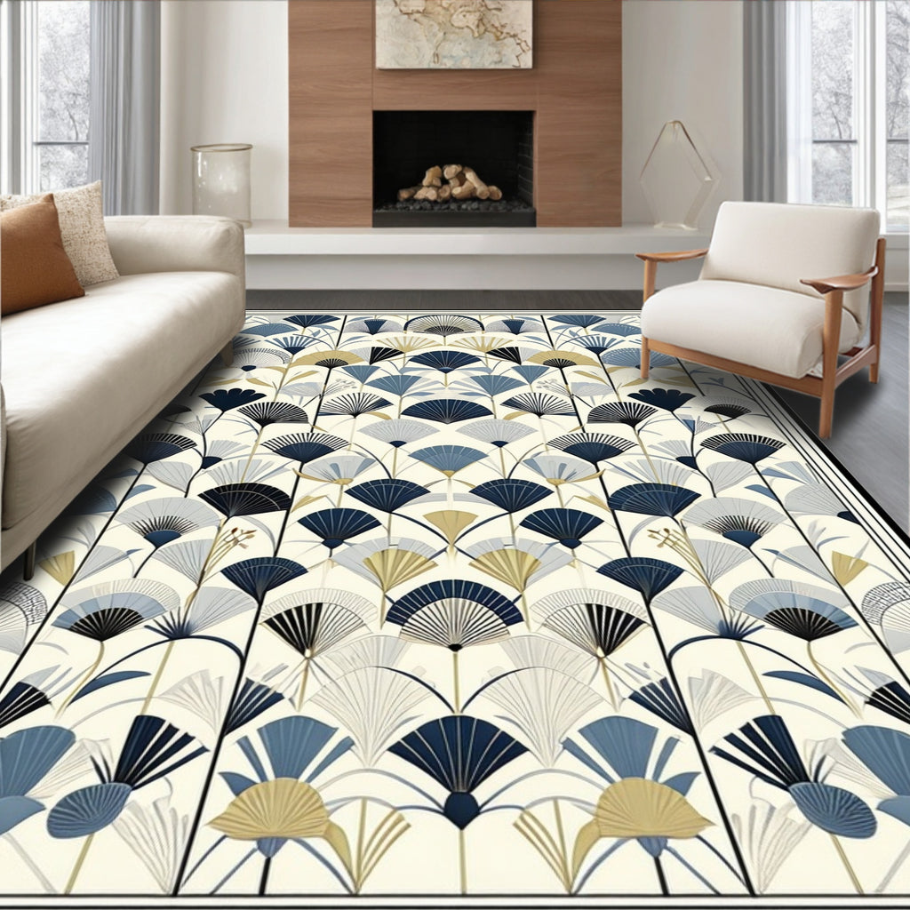 Art Deco Fan Floral Pattern Rug
