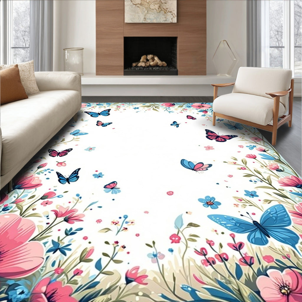 Delicate Butterflies Floral Enchantment Rug