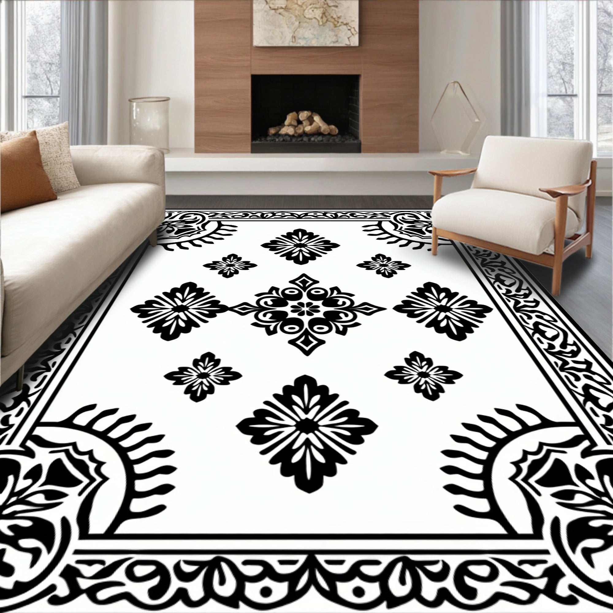 Classic Floral Scroll Pattern Rug