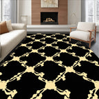 Abstract Black Gold Lattice Pattern Rug