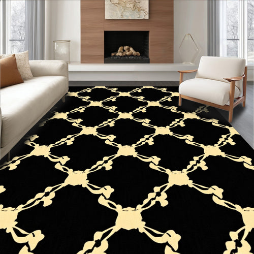 Abstract Black Gold Lattice Pattern Rug