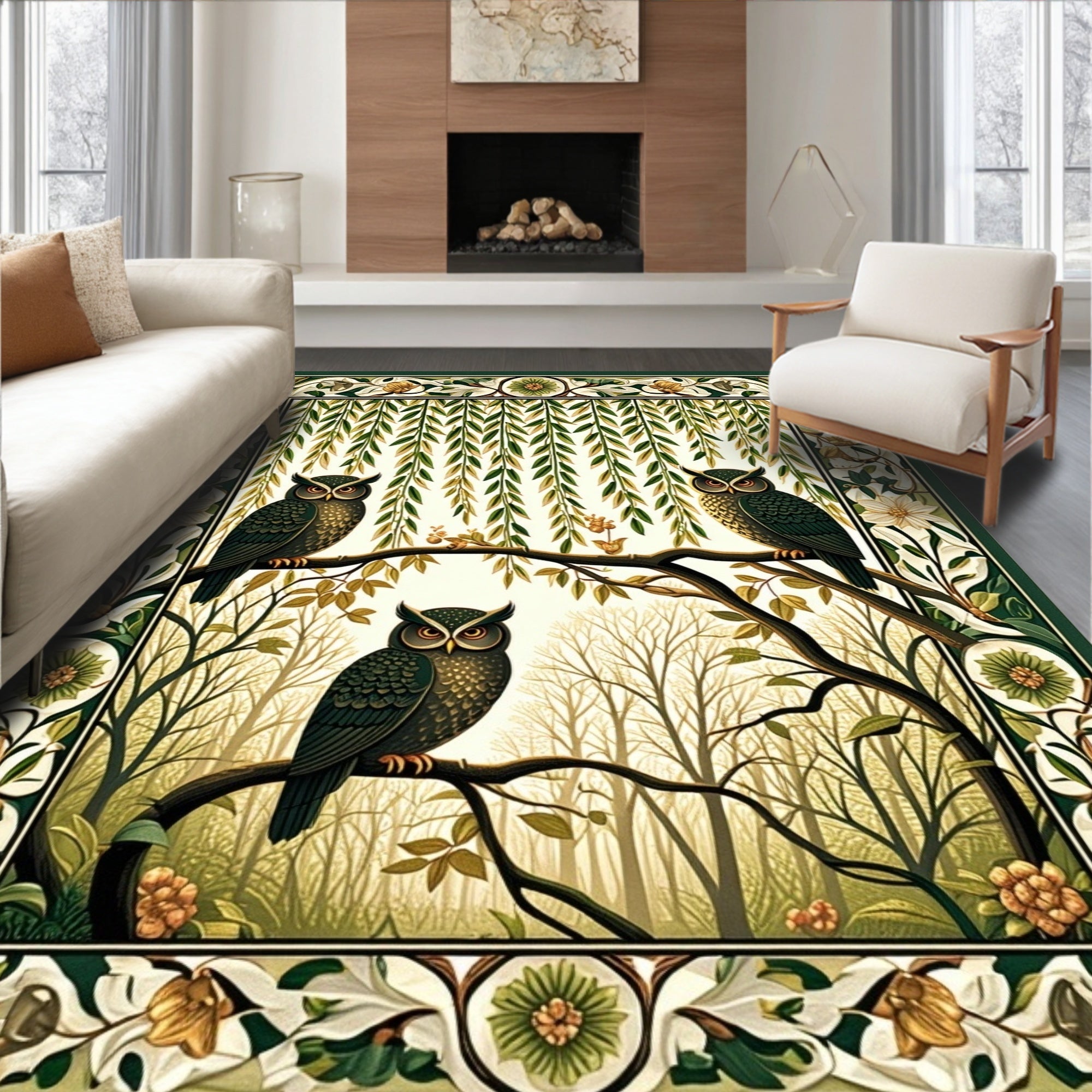 Forest Owl Willow Art Nouveau Rug