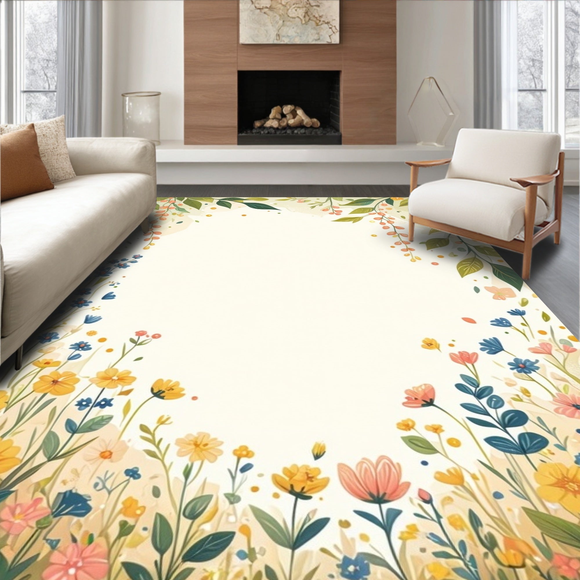 Whimsical Spring Floral Meadow Rug