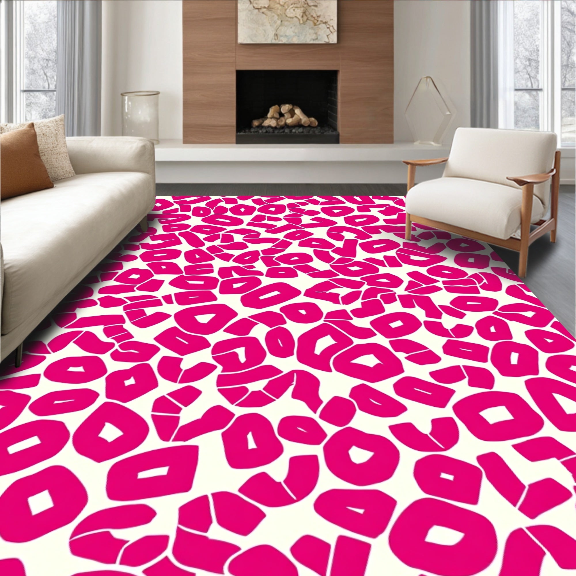 Bold Pink Abstract Animal Print Rug