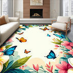 Vibrant Butterflies and Tropical Bloom Rug