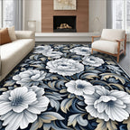Opulent White Floral Scrollwork Rug