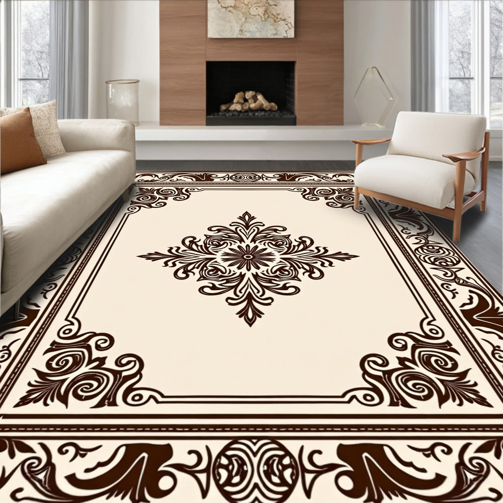 Ornate Floral Damask Scroll Pattern Rug