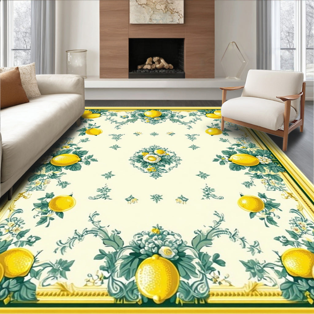 Lemon Blossom Floral Scroll Border Rug