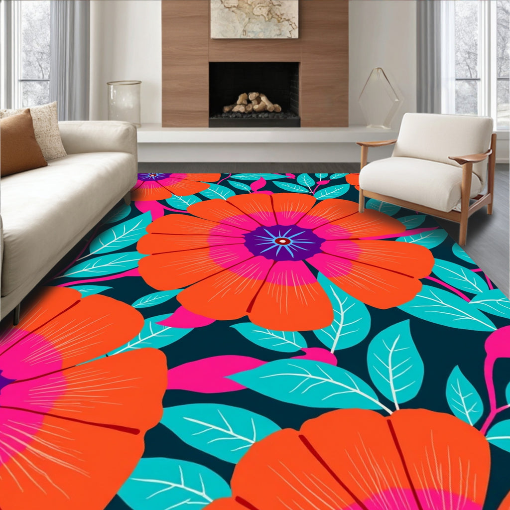 Bold Floral Pattern With Vibrant Colors Rug
