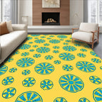 Fun Yellow Blue Round Pattern Rug