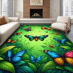 Vibrant Butterfly Garden Nature Pattern Rug